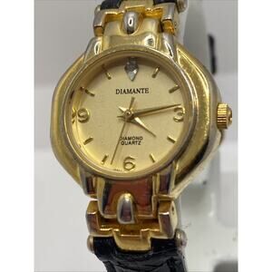 Diamante Diamond Quartz Ladies Watch Black Band New Battery!